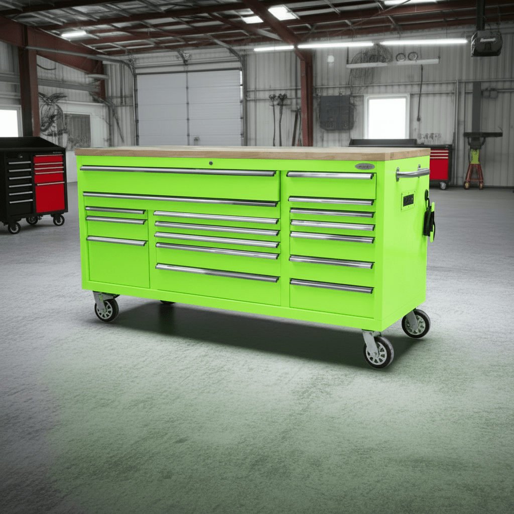 Fatboy 17 - Drawer Tool Cabinets 72" (Multiple Colors) - Tool Benches & Workstations with Neon Green | Sold by Uncle Wiener's Wholesale