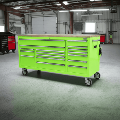 Fatboy 17 - Drawer Tool Cabinets 72" (Multiple Colors) - Tool Benches & Workstations with Neon Green | Sold by Uncle Wiener's Wholesale