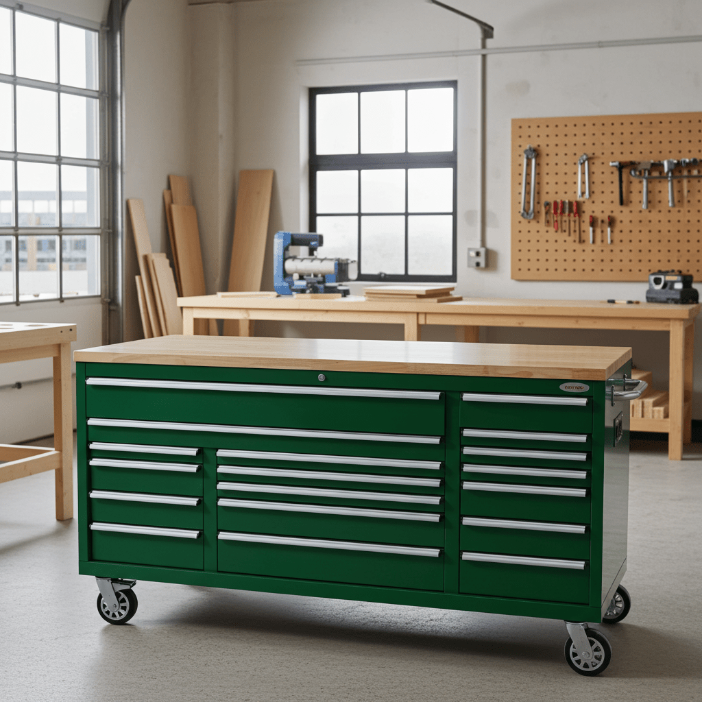 Fatboy 17 - Drawer Tool Cabinets 72" (Multiple Colors) - Tool Benches & Workstations with JD Emerald Green | Sold by Uncle Wiener's Wholesale