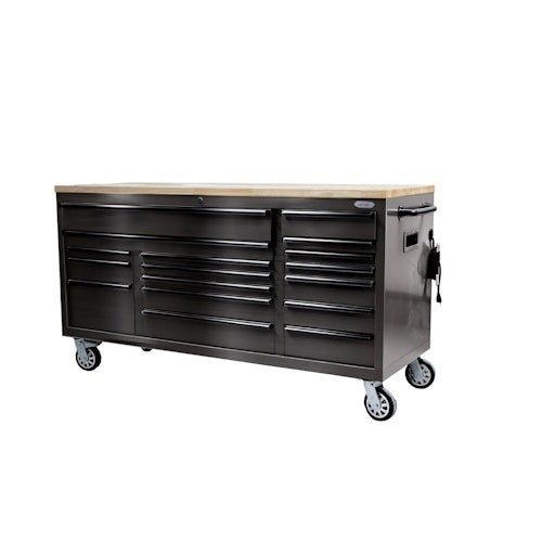 Fatboy Xtra Wide 17-Drawer Tool Box – Heavy-Duty Roller Tool Bench Storage - Tool Benches & Workstations with Black Stainless | Sold by Uncle Wiener's Wholesale