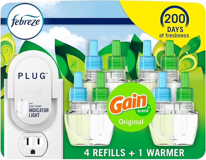 Febreze Plug-In Air Freshener Oil Refills – Odor-Fighting Home Scent Refills, 4 Count - Home products with Gain Original | Sold by Uncle Wiener's Wholesale
