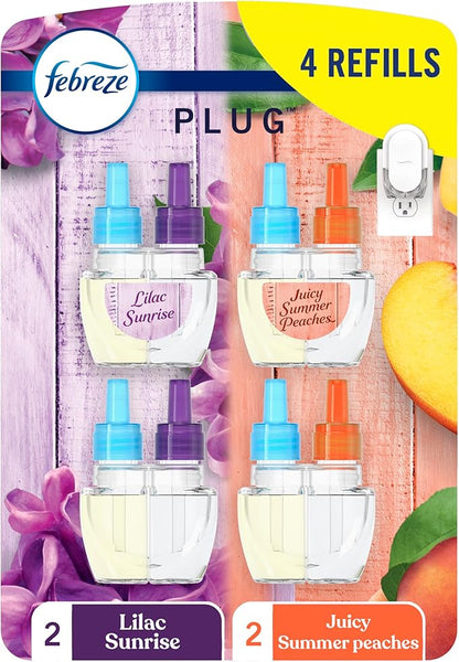 Febreze Plug-In Air Freshener Oil Refills – Odor-Fighting Home Scent Refills, 4 Count - Home products with Lilac & Peaches | Sold by Uncle Wiener's Wholesale