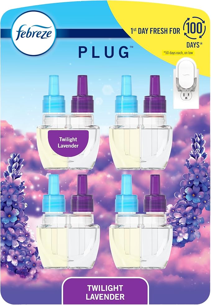 Febreze Plug-In Air Freshener Oil Refills – Odor-Fighting Home Scent Refills, 4 Count - Home products with Twilight Lavender | Sold by Uncle Wiener's Wholesale