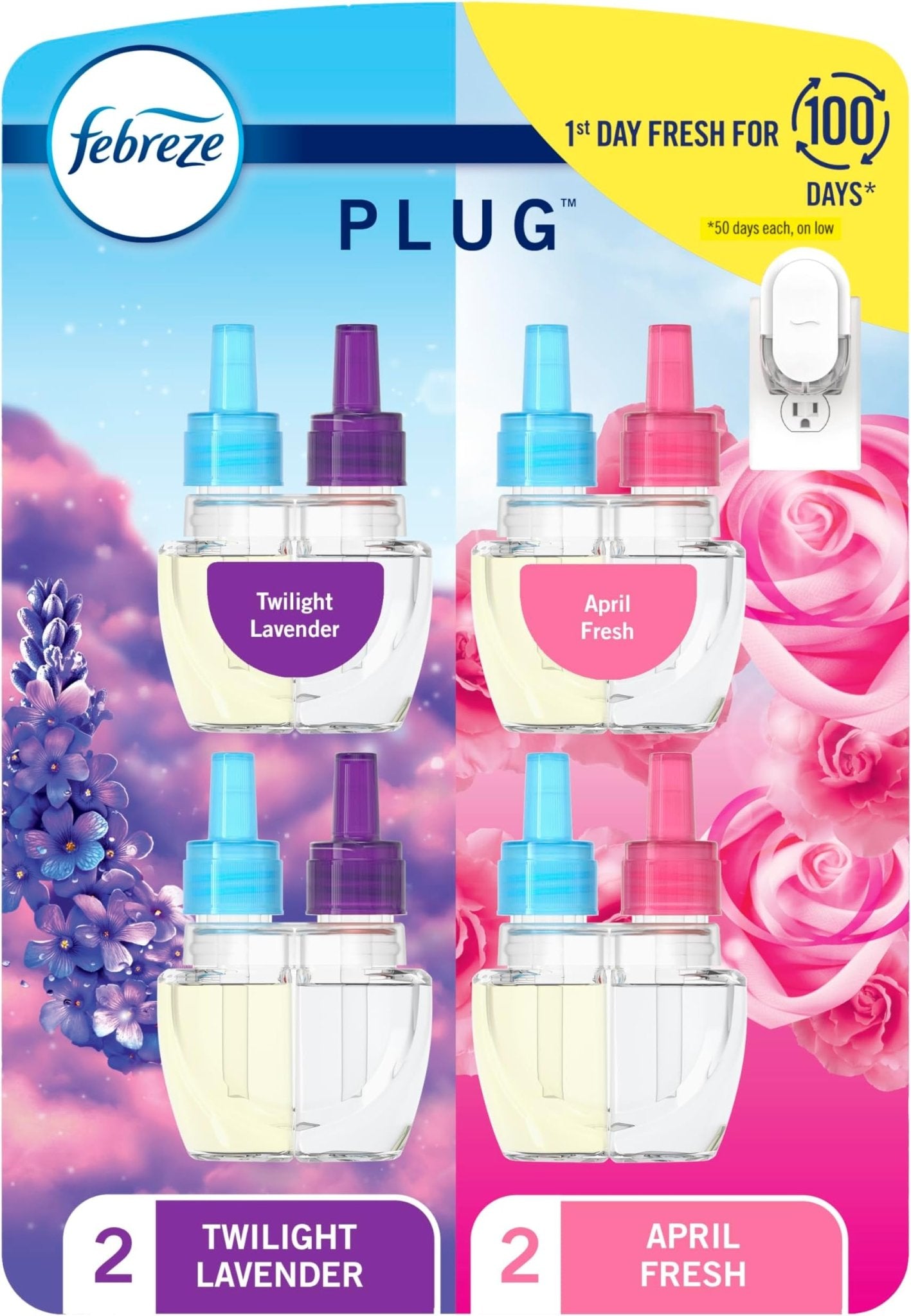 Febreze Plug-In Air Freshener Oil Refills – Odor-Fighting Home Scent Refills, 4 Count - Home products with Twilight Lavender & Downy April Fresh | Sold by Uncle Wiener's Wholesale