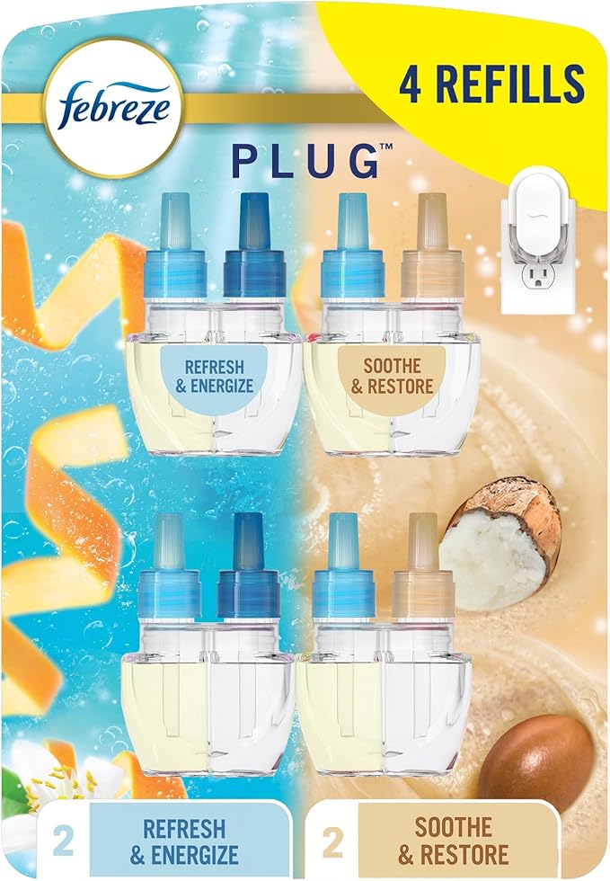 Febreze Plug-In Air Freshener Oil Refills – Odor-Fighting Home Scent Refills, 4 Count - Home products with Mood Mix Pack | Sold by Uncle Wiener's Wholesale