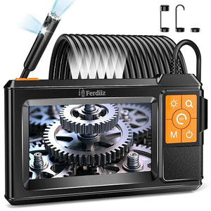 Ferdiiz Dual Lens 1080P Endoscope Camera – 4.3" IPS Screen, IP67 Waterproof Borescope with 32.8FT/10M Semi-Rigid Cable & Adjustable LED Lights