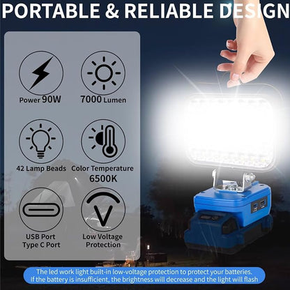 Fihiio 90W Portable LED Work Light for Kobalt 24V Battery – 7000LM Cordless Flood Light with USB Charging Ports - Electronics with | Sold by Uncle Wiener's Wholesale