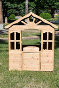Fir Wood Kids Playhouse with Shuttered Windows & Sunburst Roof C1081G - with | Sold by Uncle Wiener's Wholesale