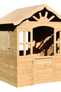 Fir Wood Kids Playhouse with Shuttered Windows & Sunburst Roof C1081G - with | Sold by Uncle Wiener's Wholesale