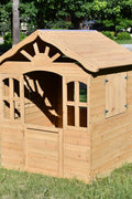 Fir Wood Kids Playhouse with Shuttered Windows & Sunburst Roof C1081G - with | Sold by Uncle Wiener's Wholesale