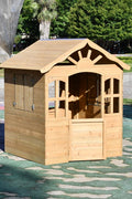 Fir Wood Kids Playhouse with Shuttered Windows & Sunburst Roof C1081G - with | Sold by Uncle Wiener's Wholesale
