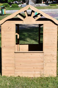 Fir Wood Kids Playhouse with Shuttered Windows & Sunburst Roof C1081G - with | Sold by Uncle Wiener's Wholesale