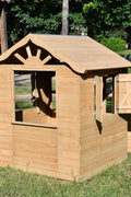 Fir Wood Kids Playhouse with Shuttered Windows & Sunburst Roof C1081G - with | Sold by Uncle Wiener's Wholesale