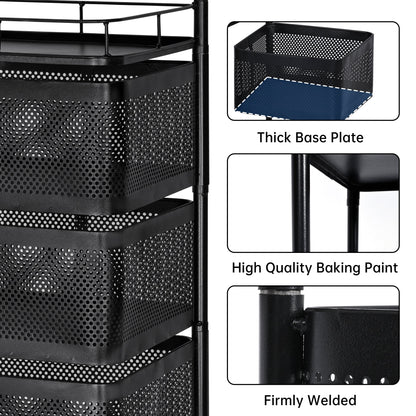 Five - Layer Rolling Storage Cart Carbon Steel with Baskets Organizer AMCSS508 - with | Sold by Uncle Wiener's Wholesale