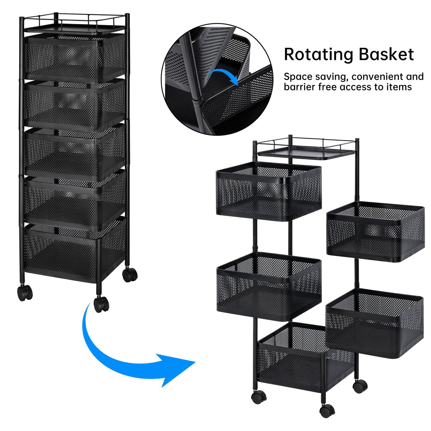 Five - Layer Rolling Storage Cart Carbon Steel with Baskets Organizer AMCSS508 - with | Sold by Uncle Wiener's Wholesale