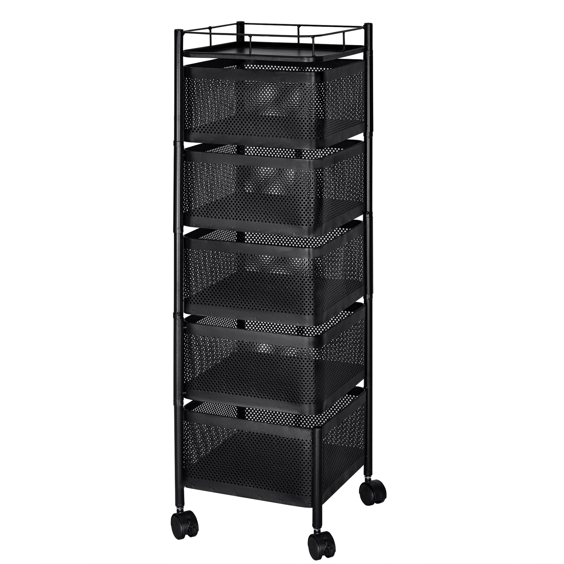 Five - Layer Rolling Storage Cart Carbon Steel with Baskets Organizer AMCSS508 - with | Sold by Uncle Wiener's Wholesale