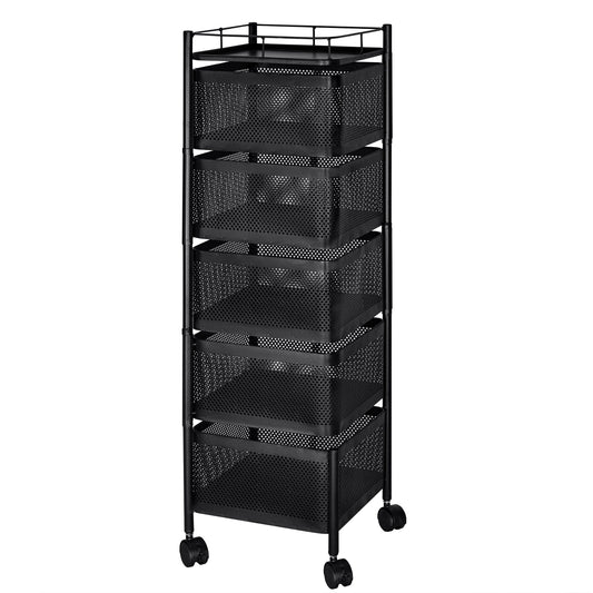 Five - Layer Rolling Storage Cart Carbon Steel with Baskets Organizer AMCSS508 - with | Sold by Uncle Wiener's Wholesale