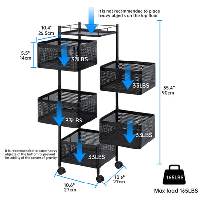 Five - Layer Rolling Storage Cart Carbon Steel with Baskets Organizer AMCSS508 - with | Sold by Uncle Wiener's Wholesale