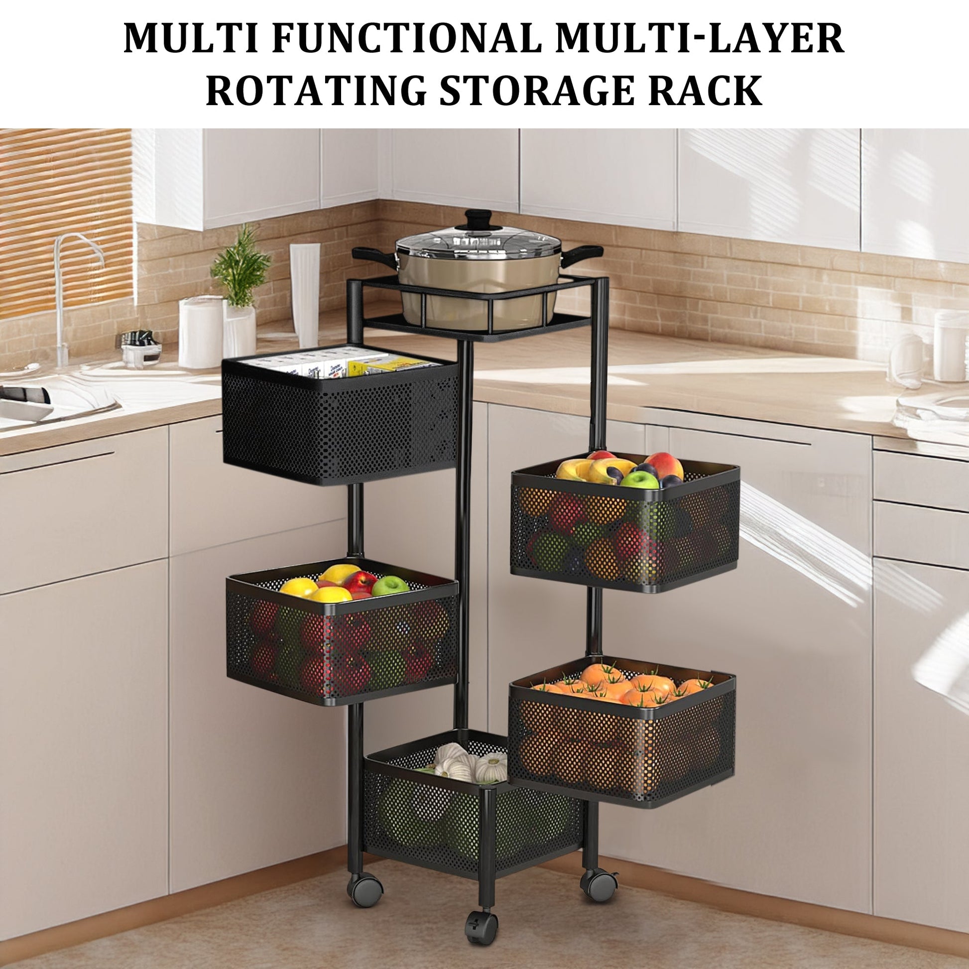 Five - Layer Rolling Storage Cart Carbon Steel with Baskets Organizer AMCSS508 - with | Sold by Uncle Wiener's Wholesale