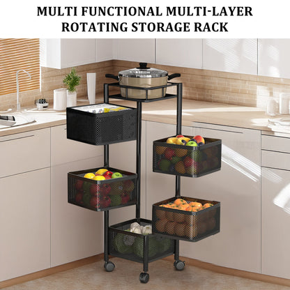 Five - Layer Rolling Storage Cart Carbon Steel with Baskets Organizer AMCSS508 - with | Sold by Uncle Wiener's Wholesale