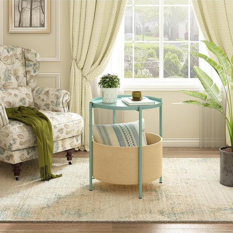 FIXWAL Round Side Table with Fabric Storage Basket – Modern Metal End Table for Living Room, Bedroom, or Office – 11132024 - with SALE PRICE: $19.95 EA | Sold by Uncle Wiener's Wholesale