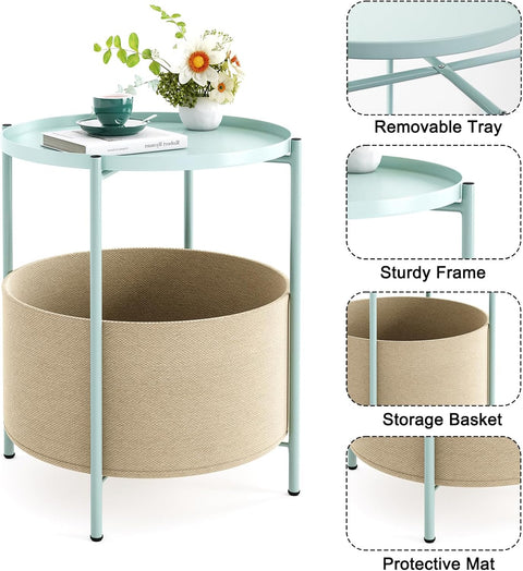FIXWAL Round Side Table with Fabric Storage Basket – Modern Metal End Table for Living Room, Bedroom, or Office – 11132024 - with SALE PRICE: $19.95 EA | Sold by Uncle Wiener's Wholesale