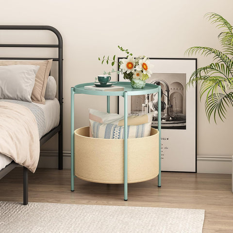 FIXWAL Round Side Table with Fabric Storage Basket – Modern Metal End Table for Living Room, Bedroom, or Office – 11132024 - with SALE PRICE: $19.95 EA | Sold by Uncle Wiener's Wholesale