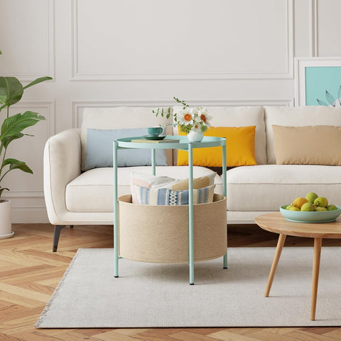 FIXWAL Round Side Table with Fabric Storage Basket – Modern Metal End Table for Living Room, Bedroom, or Office – 11132024 - with SALE PRICE: $19.95 EA | Sold by Uncle Wiener's Wholesale