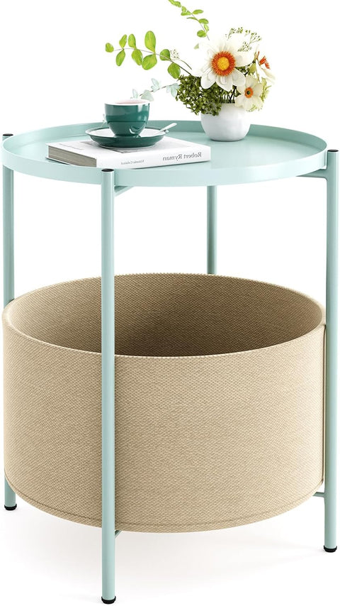 FIXWAL Round Side Table with Fabric Storage Basket – Modern Metal End Table for Living Room, Bedroom, or Office – 11132024 - with SALE PRICE: $19.95 EA | Sold by Uncle Wiener's Wholesale
