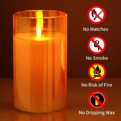 Flameless LED Glass Pillar Candles with Flickering Moving Flame, 3 - Piece Battery Operated Candle Set with Timer & Remote S6203 - with | Sold by Uncle Wiener's Wholesale