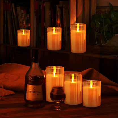 Flameless LED Glass Pillar Candles with Flickering Moving Flame, 3 - Piece Battery Operated Candle Set with Timer & Remote S6203 - with | Sold by Uncle Wiener's Wholesale