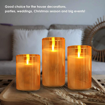 Flameless LED Glass Pillar Candles with Flickering Moving Flame, 3 - Piece Battery Operated Candle Set with Timer & Remote S6203 - with | Sold by Uncle Wiener's Wholesale