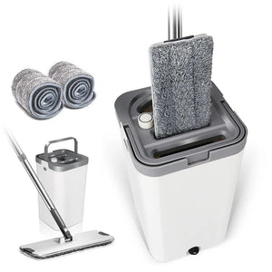 Flat Floor Mop & Bucket Set With 2 Reusable Microfiber Pads S3145