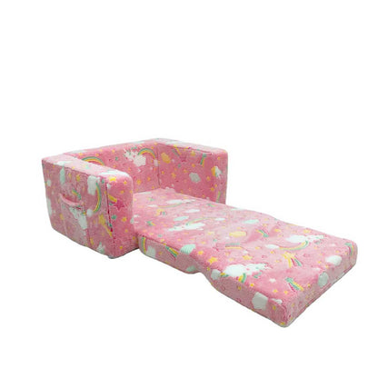 Flip Out 2 - in - 1 Kids Sofa Chair – Glow - in - the - Dark Stars, Moon & Rainbow Designs, Foldable Toddler Couch, Washable Plush - with Gray Star & Moon - Pink Rainbow Shooting Star Version | Sold by Uncle Wiener's Wholesale