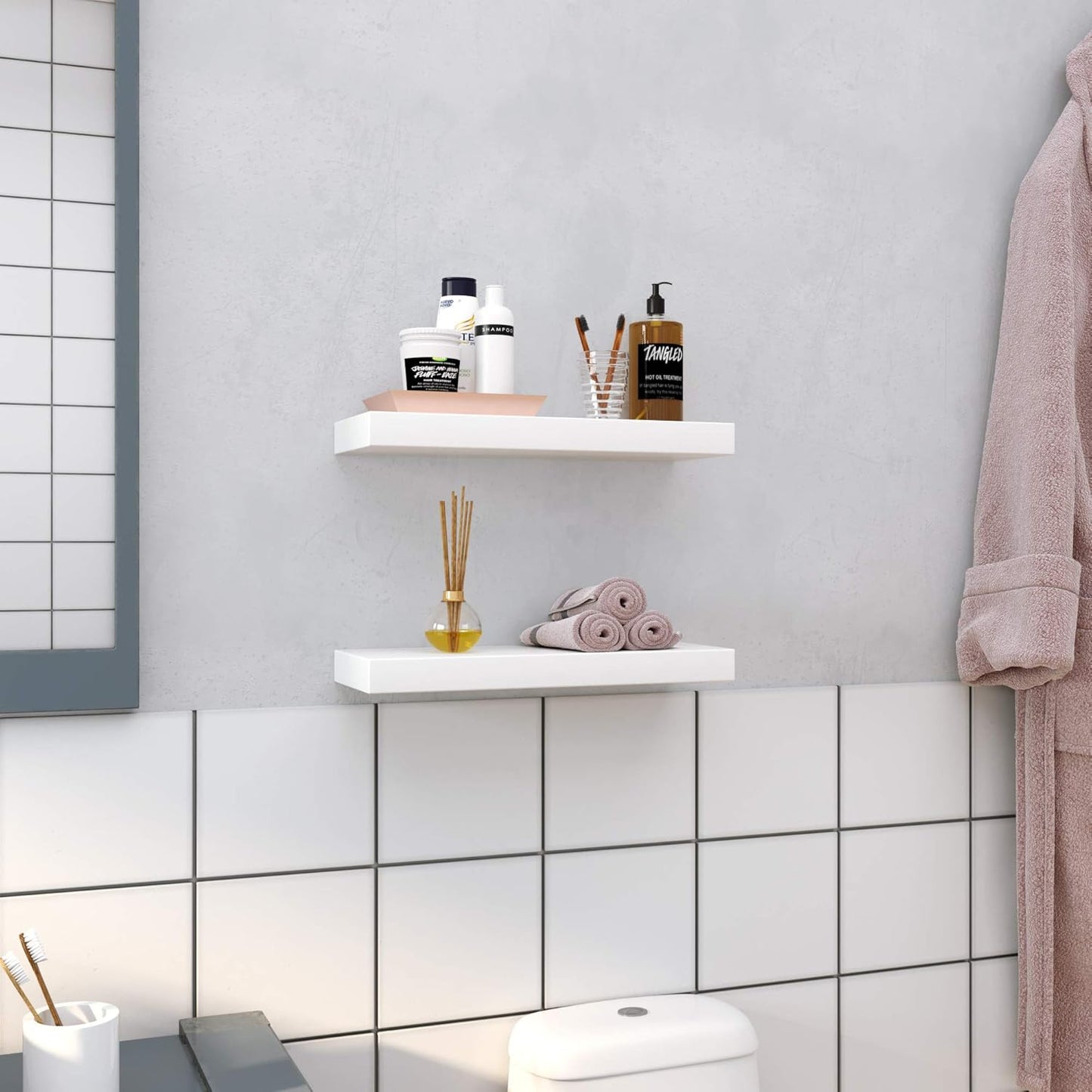 Floating Wall Shelves Set of 2, 15.7 Inch Display Shelves, Decorative Wall Mounted Shelves for Living Room, Bedroom, Bathroom and Kitchen White LWS14WT - with | Sold by Uncle Wiener's Wholesale
