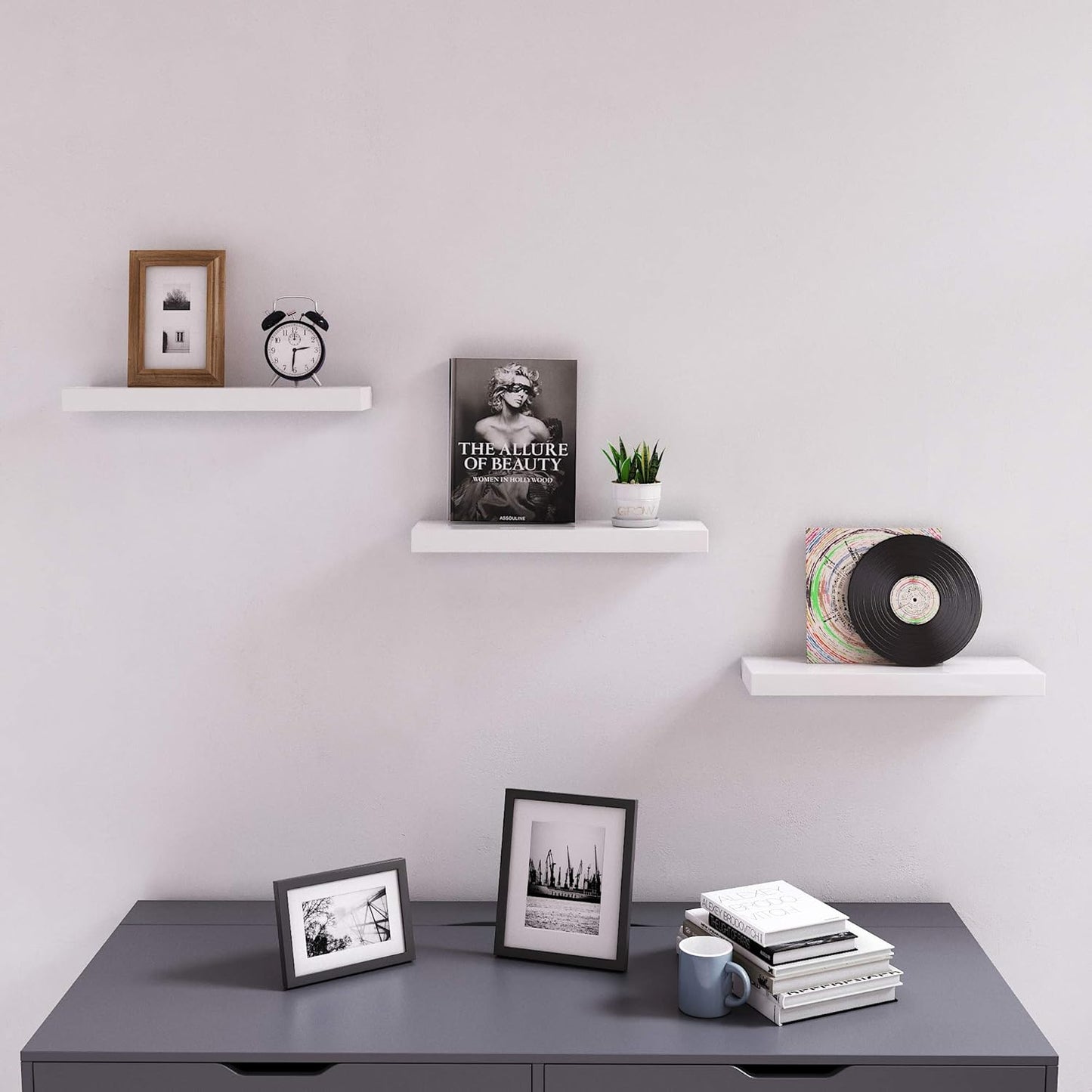 Floating Wall Shelves Set of 2, 15.7 Inch Display Shelves, Decorative Wall Mounted Shelves for Living Room, Bedroom, Bathroom and Kitchen White LWS14WT - with | Sold by Uncle Wiener's Wholesale