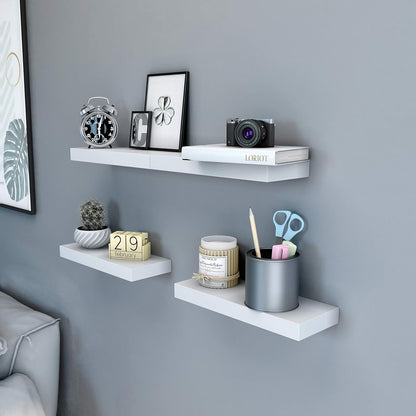 Floating Wall Shelves Set of 2, 15.7 Inch Display Shelves, Decorative Wall Mounted Shelves for Living Room, Bedroom, Bathroom and Kitchen White LWS14WT - with | Sold by Uncle Wiener's Wholesale