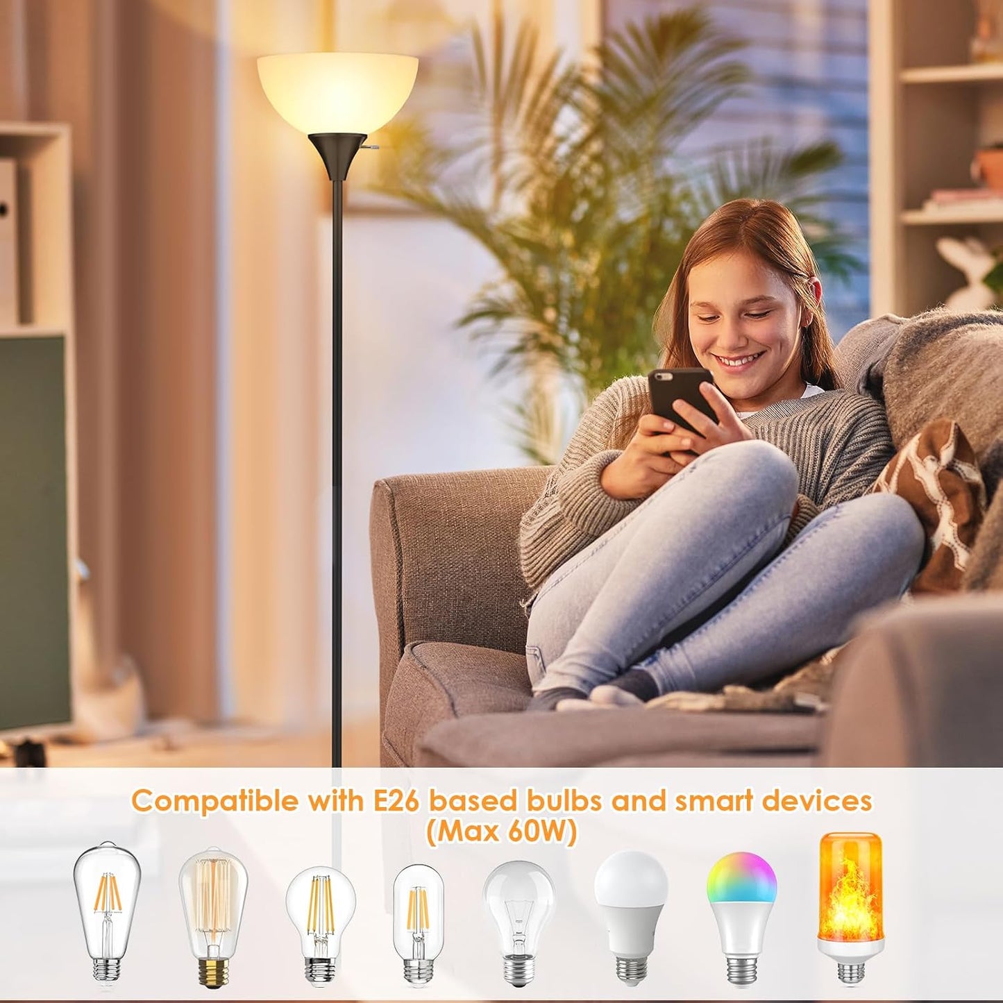 Floor Lamp Tall Standing Light with Bulb Included Black L7242 - with | Sold by Uncle Wiener's Wholesale