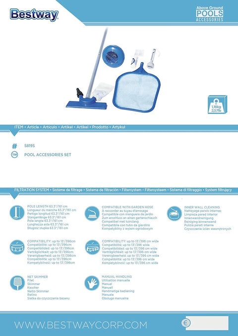 Flow Clear Pool Cleaning Accessories Set – Vacuum, Skimmer & Thermometer 58195 - with | Sold by Uncle Wiener's Wholesale