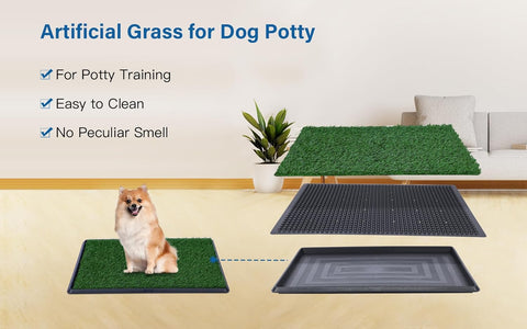 FluffyDream Dog Grass Pad with Tray, 20"x25" Artificial Grass for Dogs Potty Strong Absorbency Dog Grass Pad with Tray, Litter Box Training Pad - with Green | Sold by Uncle Wiener's Wholesale