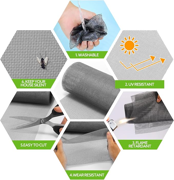 FLYZZZ Fiberglass Screen Door Repair Kit – 48" × 16.4 ft Replacement Window & Patio Screen Mesh - General Equipment with | Sold by Uncle Wiener's Wholesale