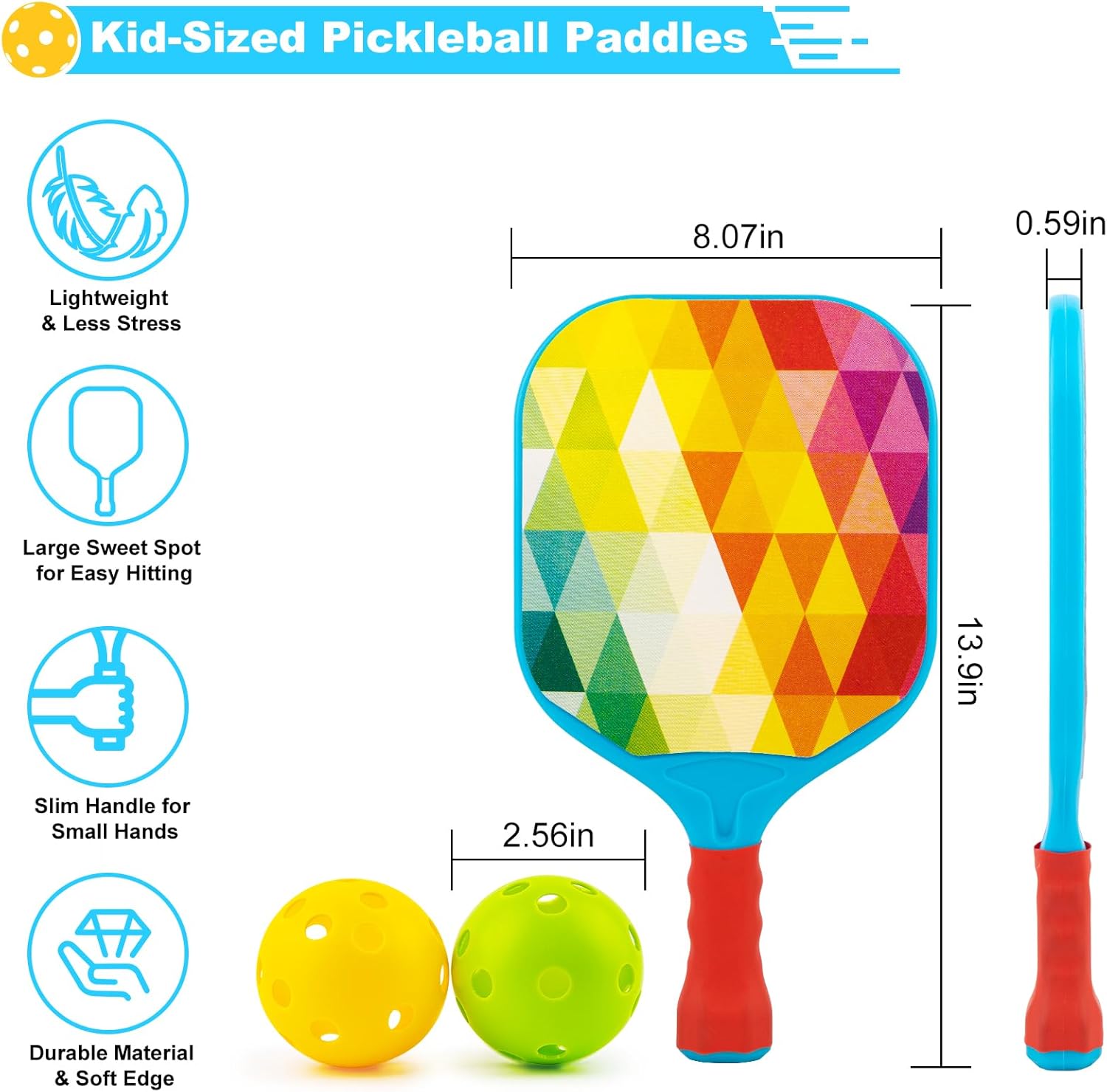 Foayex Kids Pickleball Paddles Set of 2 Lightweight Child Size Outdoor Toy Set Colorful - Toys with | Sold by Uncle Wiener's Wholesale