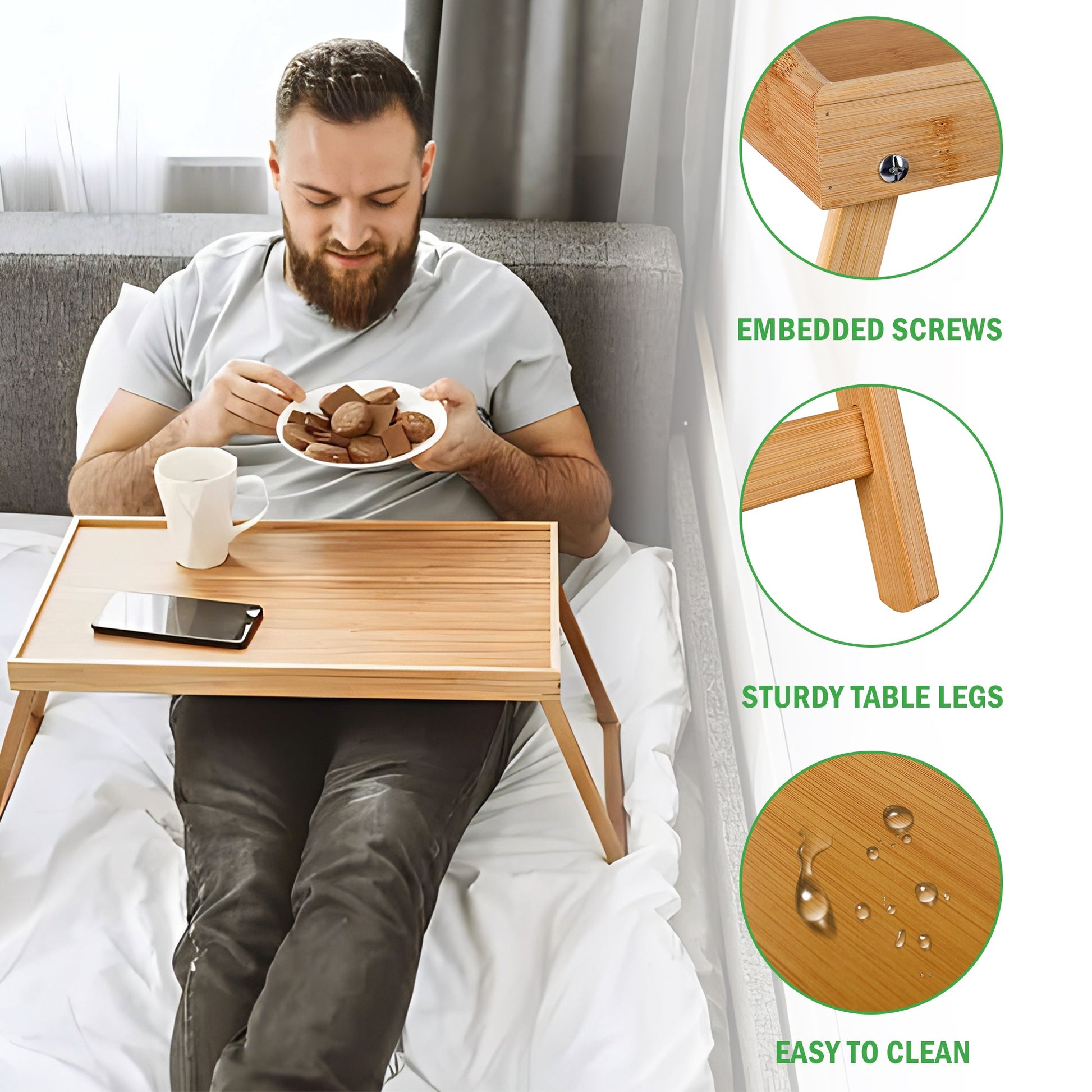 Foldable Bamboo Bed Tray Table 23.6" x 11.8" Breakfast Serving Tray with Legs AMBKT50 - with | Sold by Uncle Wiener's Wholesale