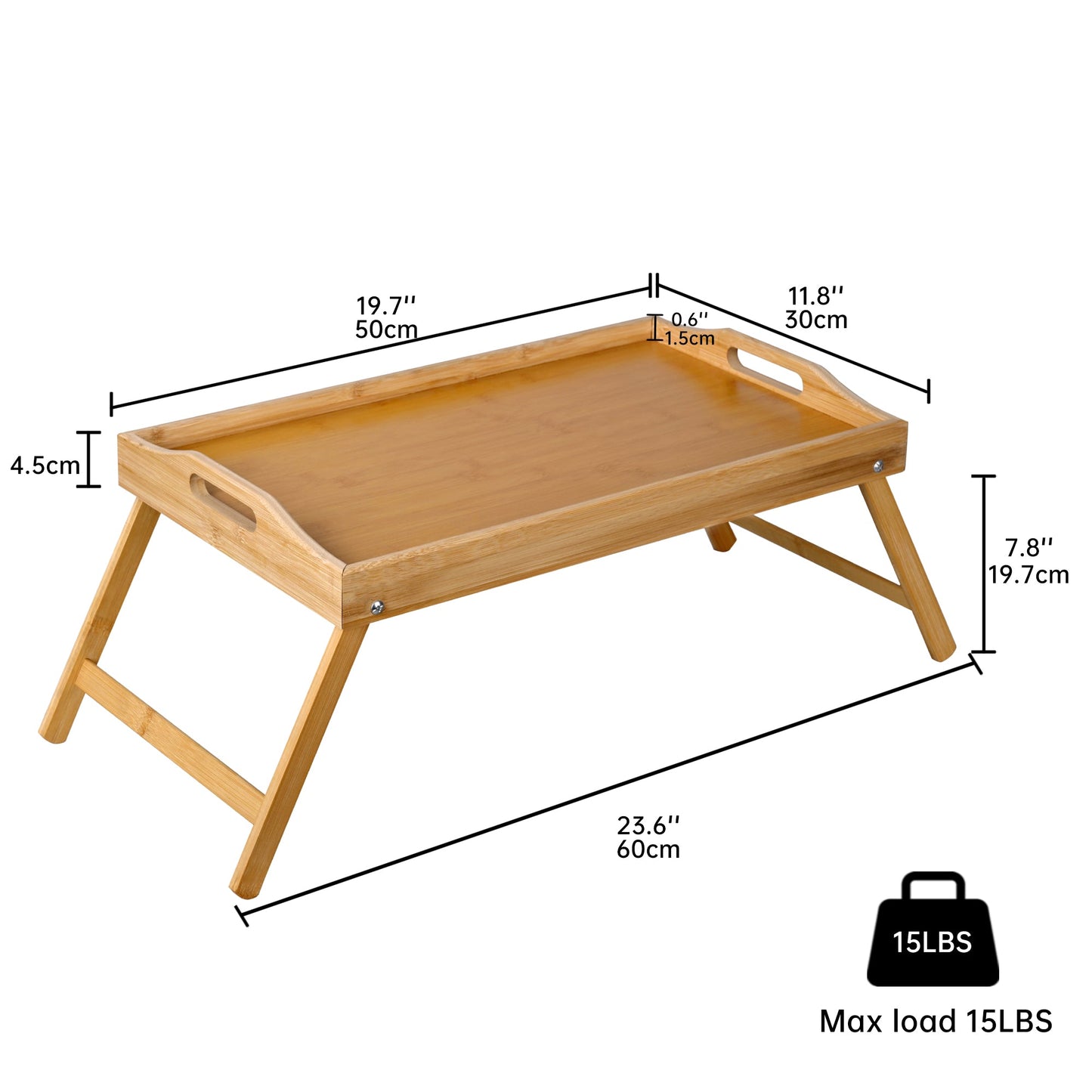 Foldable Bamboo Bed Tray Table 23.6" x 11.8" Breakfast Serving Tray with Legs AMBKT50 - with | Sold by Uncle Wiener's Wholesale