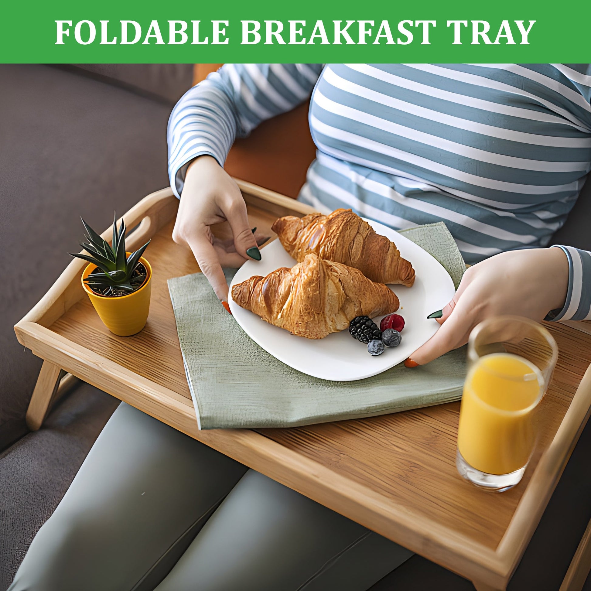 Foldable Bamboo Bed Tray Table 23.6" x 11.8" Breakfast Serving Tray with Legs AMBKT50 - with | Sold by Uncle Wiener's Wholesale