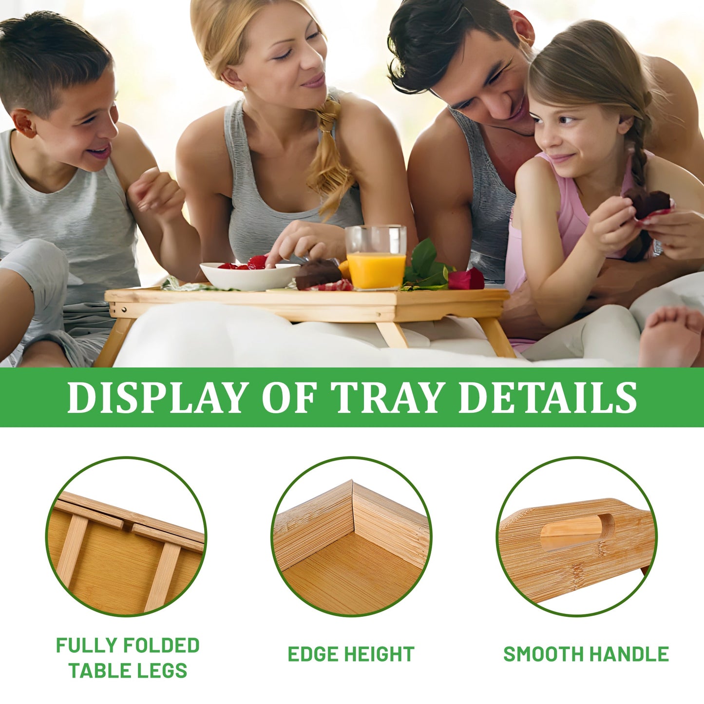 Foldable Bamboo Bed Tray Table 23.6" x 11.8" Breakfast Serving Tray with Legs AMBKT50 - with | Sold by Uncle Wiener's Wholesale