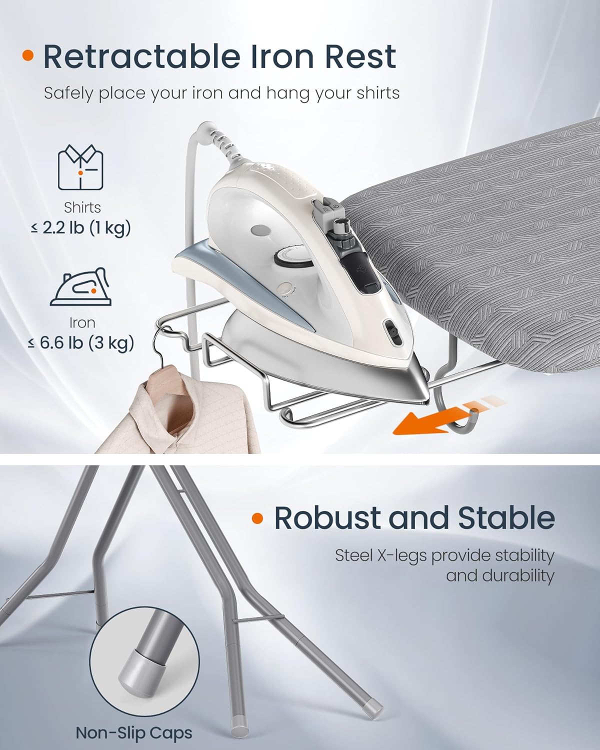 Foldable Ironing Board with Adjustable Height, Ironing Board with Iron Rest, Hook and 4 Layer Cover 43 Inch Dove Gray LLB001G01 - with | Sold by Uncle Wiener's Wholesale