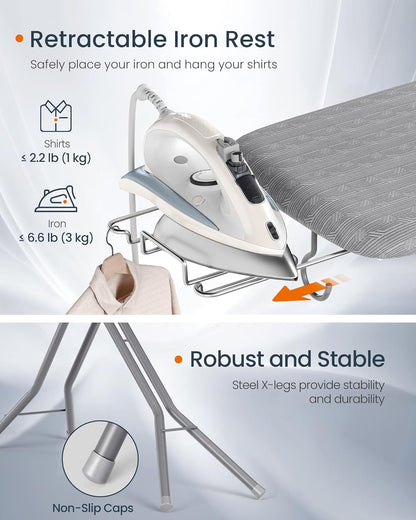 Foldable Ironing Board with Adjustable Height, Ironing Board with Iron Rest, Hook and 4 Layer Cover 43 Inch Dove Gray LLB001G01 - with | Sold by Uncle Wiener's Wholesale