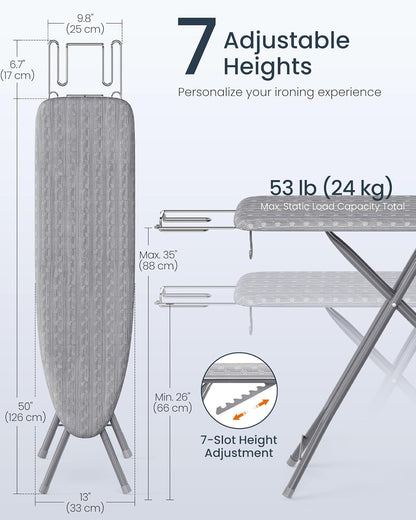 Foldable Ironing Board with Adjustable Height, Ironing Board with Iron Rest, Hook and 4 Layer Cover 43 Inch Dove Gray LLB001G01 - with | Sold by Uncle Wiener's Wholesale