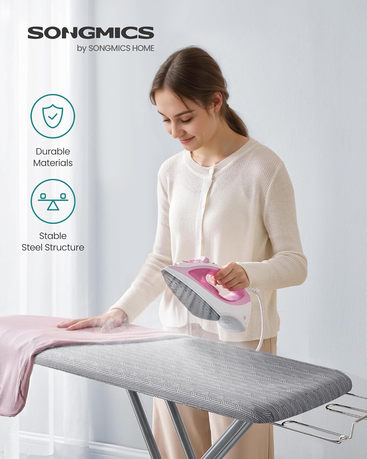 Foldable Ironing Board with Adjustable Height, Ironing Board with Iron Rest, Hook and 4 Layer Cover 43 Inch Dove Gray LLB001G01 - with | Sold by Uncle Wiener's Wholesale